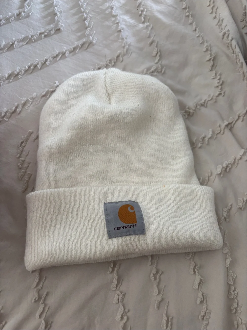 Carhartt Off-White Folded Cuff Beanie with Logo Patch